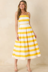 Couldn't Be Happier Yellow Stripe Cotton Sleeveless Midi Dress