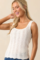 Take Your Time White Scallop Hem Knit Tank Top