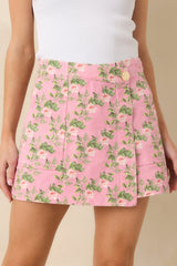 Fields Of Joy Pink Floral Cotton Denim Mini Skort