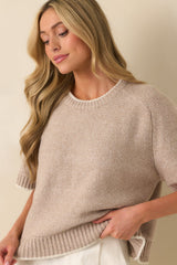 Never Looked Back Oatmeal Beige Contrast Trim Short Sleeve Sweater