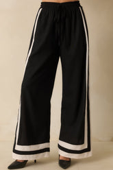 She Always Knows Black Contrast Trim Linen Blend Wide Leg Pants