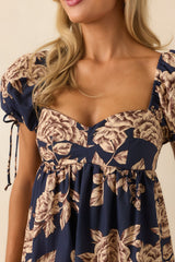 Only Just Begun Navy Multi Floral Print Cotton Mini Dress