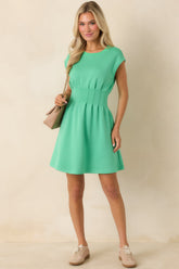 All The Right Words Green Knit Cinched Waist Mini Dress