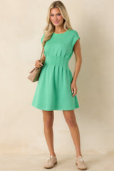 All The Right Words Green Knit Cinched Waist Mini Dress
