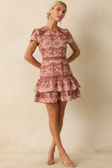 Can't Miss This Terracotta Multi Floral Embroidered Lace Mini Dress