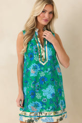 Blooming with Purpose Green & Blue Floral Cotton Mini Dress