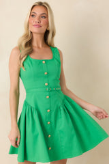 Don't Be Shy Green Cotton Belted Sleeveless Mini Dress