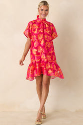 Turn It Up Fuchsia & Orange Floral Tie Back Mini Dress