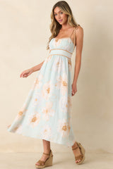 Blooming in Watercolor Mint Green Floral Tie Strap Midi Dress