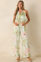 Palm Breeze Seafoam Green Palm Print Drawstring Pants