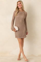 Z Supply Mocha Brown Calabria Shimmer Crochet Mini Dress
