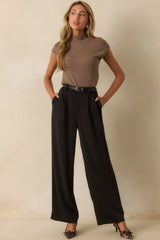 By The Book Mocha Brown Knit Mock Neck Short Sleeve Sweater