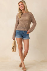 Z Supply Mocha Brown Cala Shimmer Crochet Sweater