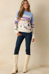 Frosted Peaks Periwinkle & Ivory Mountainscape Knit Sweater