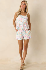 In a Painted Garden Multi Floral Openwork Lace Detail Shorts