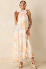 Naturally Radiant Ivory Multi Tropical Print Halter Maxi Dress