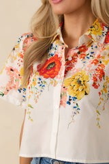 Tomorrow Will Come White Multi Cotton Floral Top