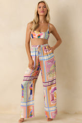 MINKPINK Elysia White Multi Tropical Tile Print Drawstring Pants