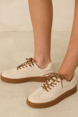 Stand Your Ground Natural Faux Suede Decorative Stitching Lace Up Sneakers
