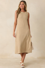 Soft Horizons Natural Rib Knit Button Back Midi Dress