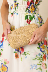 She's a Natural Beauty Natural Floral Woven Raffia Clutch