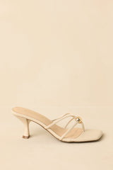 Rise and Shine Natural Faux Leather Strappy Kitten Heel Sandals