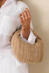 Let's Go Girls Natural Woven Crescent Hand Bag