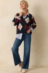 Never Beyond Reach Navy Argyle Button Up Cardigan