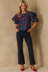 Let Her Be Herself Red Floral Print Cotton Puff Sleeve Top