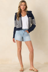 Z Supply Kovac Navy & Ivory Stripe Cotton Sweater Jacket