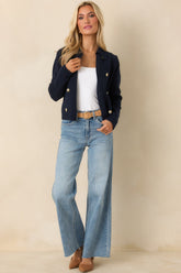 Well Kept Secrets Navy Knit Cotton Double Breasted Cardigan
