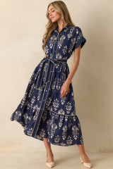 Keep Moving Forward Navy Multi Floral Print Belted Maxi Shirt Dress