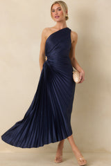 Poetic Charm Navy Blue Asymmetric One Shoulder Maxi Dress