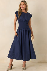 All My Devotion Navy Blue Cotton Boatneck Midi Dress