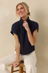 I'm Sure of It Navy Cable Knit Sleeveless Mock Neck Sweater