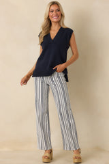 Boardwalk Bound Navy Stripe Cotton Wide Leg Pants