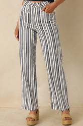 Boardwalk Bound Navy Stripe Cotton Wide Leg Pants