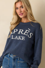 My Lakeside Dreams Navy Knit Cotton Crewneck Sweater