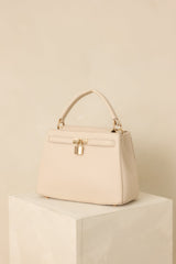 Lock It In Nude Faux Leather Lock Detail Handbag