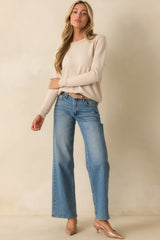 Pure Comfort Oatmeal Beige Long Sleeve Crewneck Sweater