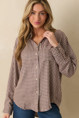 Z Supply Chocolate Brown River Plaid Button Up Top