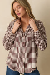 Z Supply Chocolate Brown River Plaid Button Up Top