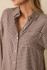 Z Supply Chocolate Brown River Plaid Button Up Top