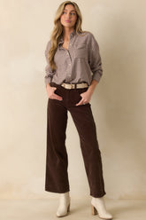 Z Supply Chocolate Brown River Plaid Button Up Top