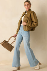Set the Standard Olive Brown Faux Leather Jacket