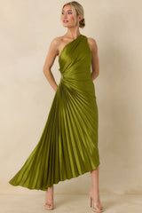 Poetic Charm Olive Green Asymmetric One Shoulder Maxi Dress