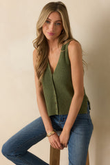 Trust Your Intuition Olive Green Button Front Sweater Vest