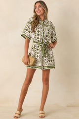 MINKPINK Remi Olive Paisley Mini Shirt Dress