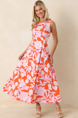 Worth Showing Off Orange & Orchid Pink Floral Tie Back Maxi Dress