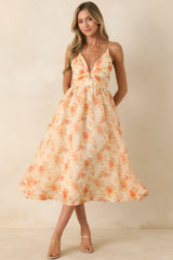 ASTR The Label Janna Orange Floral Midi Dress